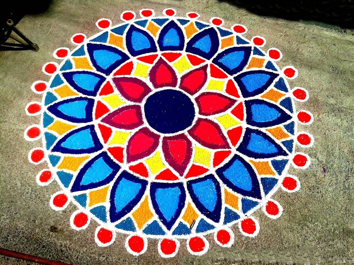 Rangoli Designs for Diwali 2016 - Free Hand Rangoli with Colors